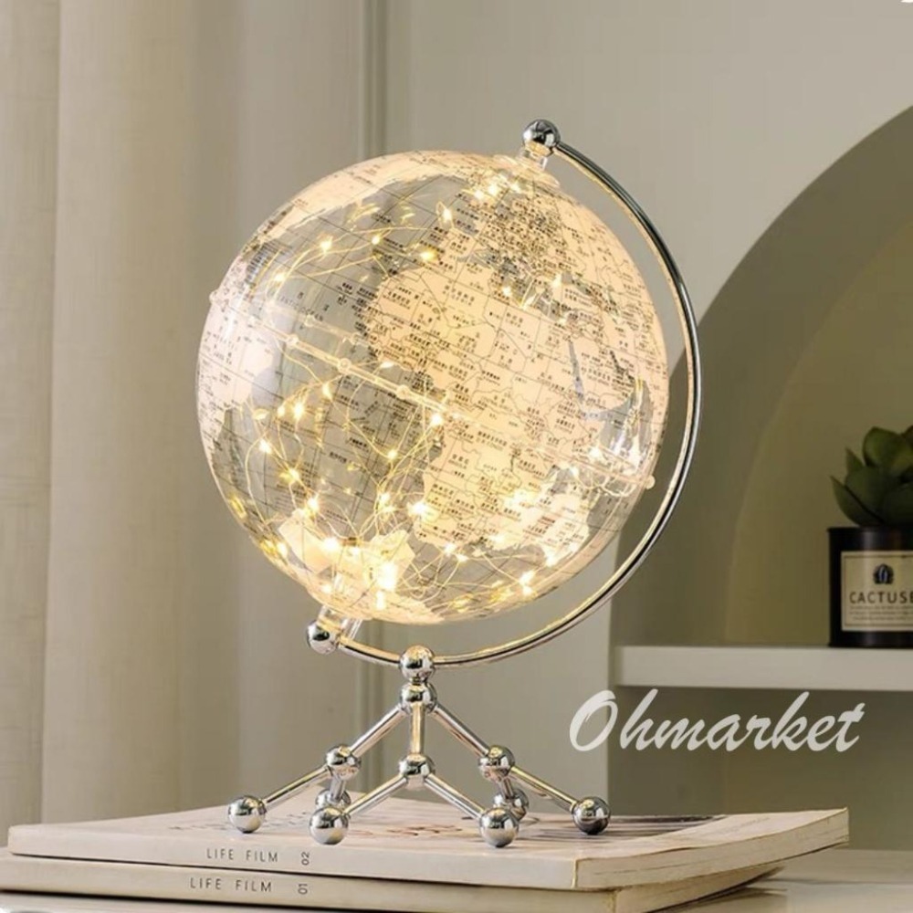 【生活市集】 透明地球儀擺件 地球儀小夜燈 夜光地球儀 世界地圖 地球地圖知性擺設地球儀書房擺設交換禮物-細節圖2