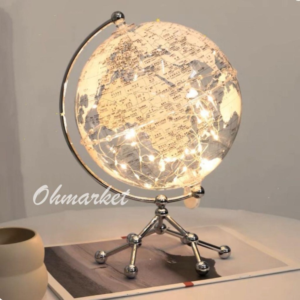 【生活市集】 透明地球儀擺件 地球儀小夜燈 夜光地球儀 世界地圖 地球地圖知性擺設地球儀書房擺設交換禮物-細節圖5