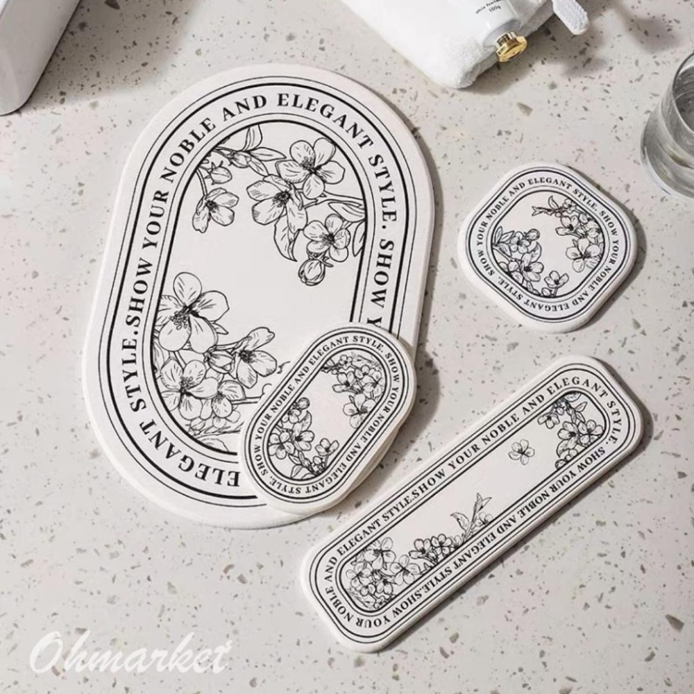 【生活市集】北歐繁花系列 硅藻土洗漱組 硅藻土洗漱墊 硅藻土杯墊 杯墊 吸水 瑰藻土 硅藻 浴室 珪藻土除濕-細節圖2