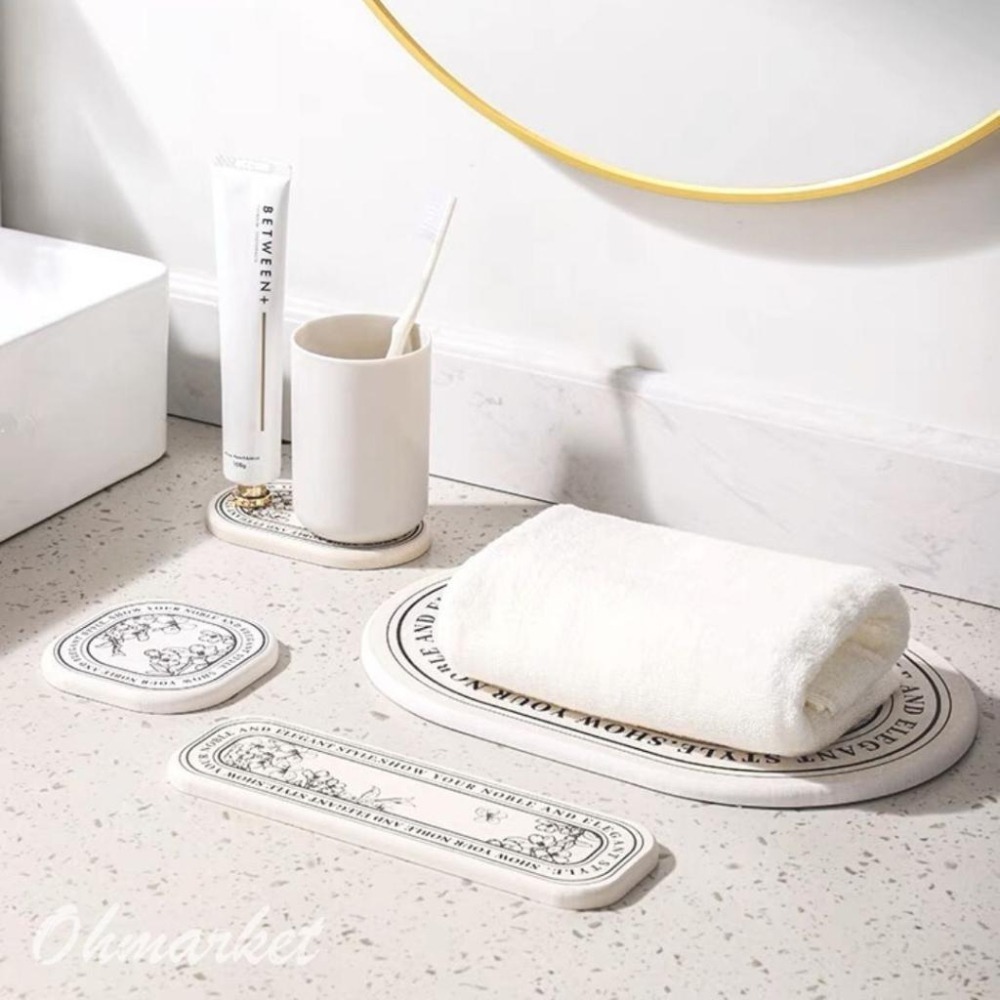 【生活市集】北歐繁花系列 硅藻土洗漱組 硅藻土洗漱墊 硅藻土杯墊 杯墊 吸水 瑰藻土 硅藻 浴室 珪藻土除濕-細節圖3