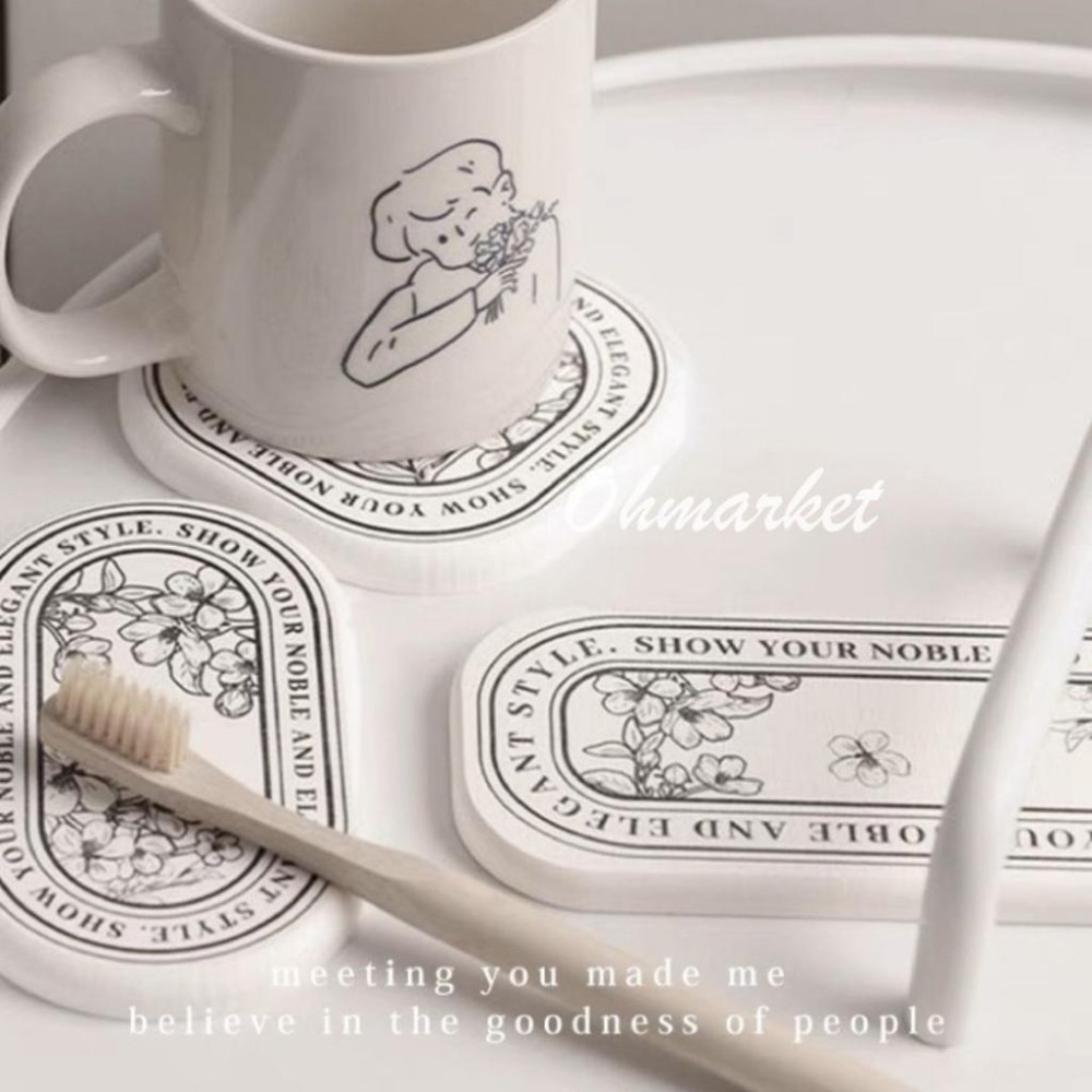 【生活市集】北歐繁花系列 硅藻土洗漱組 硅藻土洗漱墊 硅藻土杯墊 杯墊 吸水 瑰藻土 硅藻 浴室 珪藻土除濕-細節圖4