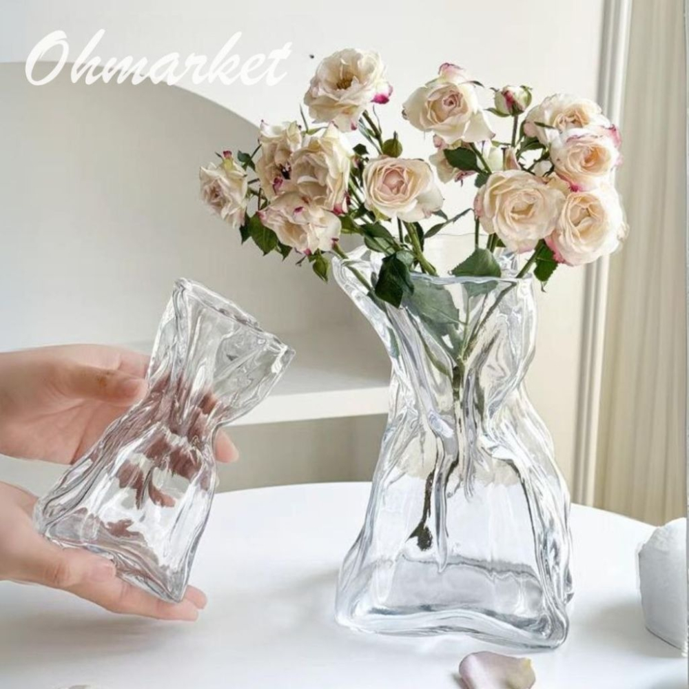 【生活市集】 法式摺紙花瓶 造型花瓶花插 玻璃花瓶 透明花瓶 插花瓶 玻璃擺件 桌面裝飾 乾燥花花瓶-細節圖3
