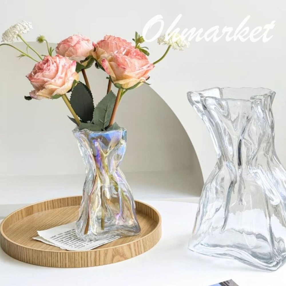 【生活市集】 法式摺紙花瓶 造型花瓶花插 玻璃花瓶 透明花瓶 插花瓶 玻璃擺件 桌面裝飾 乾燥花花瓶-細節圖4
