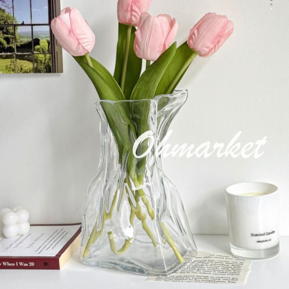【生活市集】 法式摺紙花瓶 造型花瓶花插 玻璃花瓶 透明花瓶 插花瓶 玻璃擺件 桌面裝飾 乾燥花花瓶-細節圖5