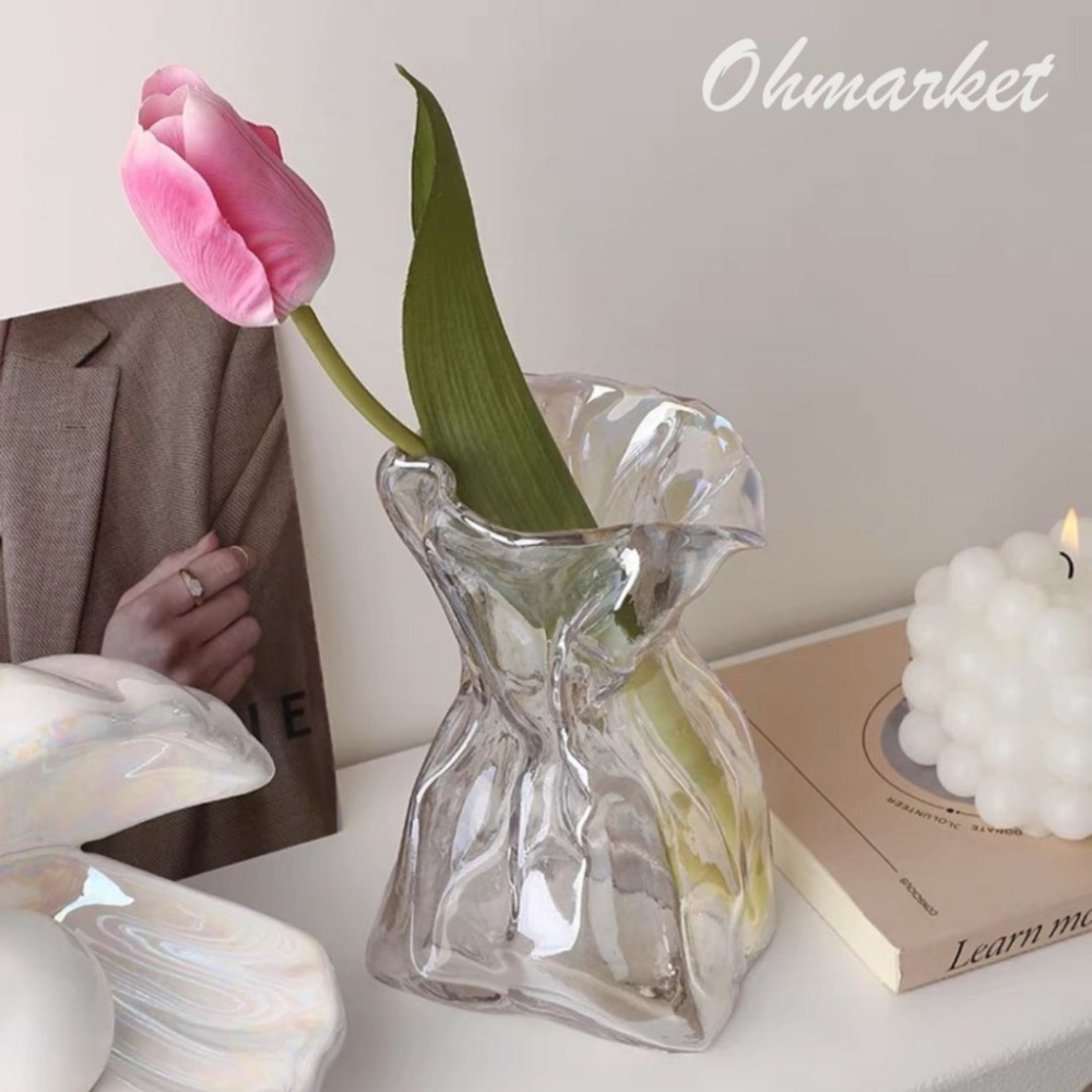 【生活市集】 法式摺紙花瓶 造型花瓶花插 玻璃花瓶 透明花瓶 插花瓶 玻璃擺件 桌面裝飾 乾燥花花瓶-細節圖6