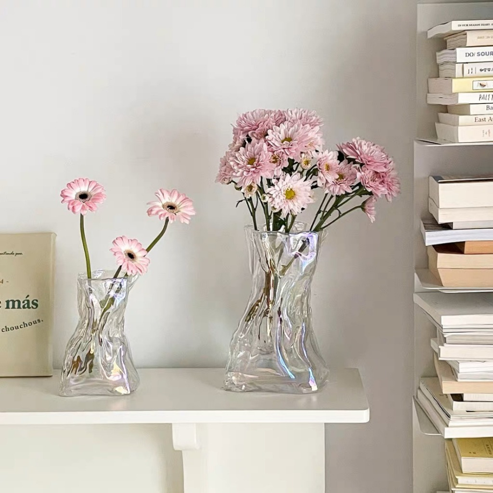 【生活市集】 法式摺紙花瓶 造型花瓶花插 玻璃花瓶 透明花瓶 插花瓶 玻璃擺件 桌面裝飾 乾燥花花瓶-細節圖7