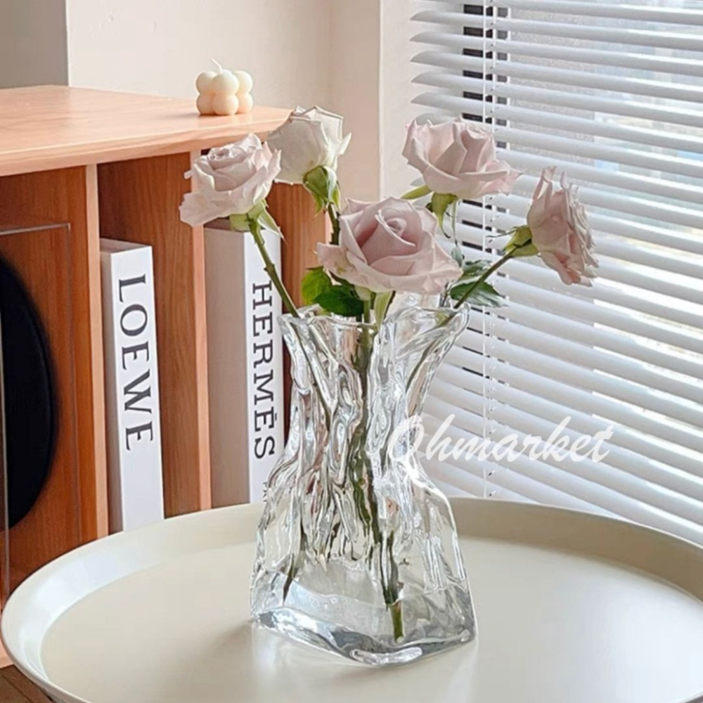 【生活市集】 法式摺紙花瓶 造型花瓶花插 玻璃花瓶 透明花瓶 插花瓶 玻璃擺件 桌面裝飾 乾燥花花瓶-細節圖9