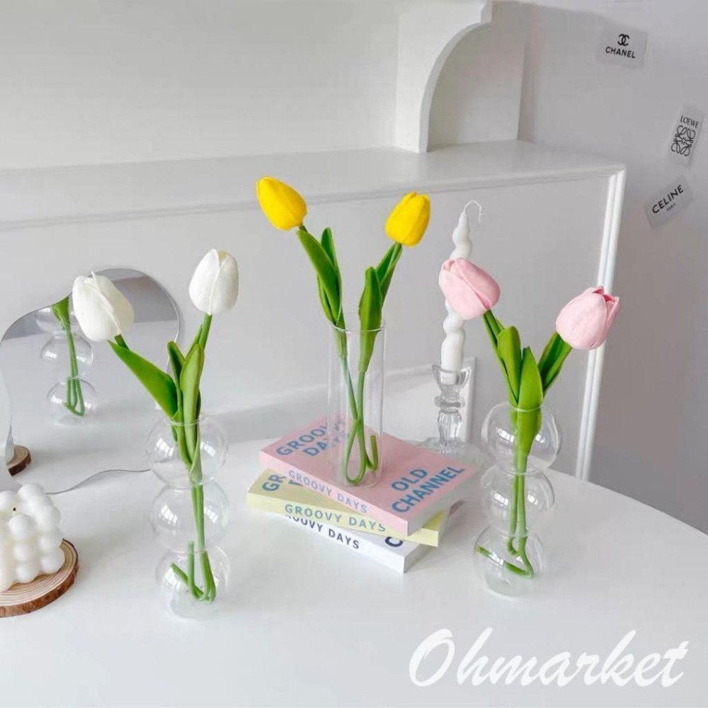 【生活市集】 水潤高質感仿真鬱金香 仿真花 假花 拍照道具 佈置 居家擺設仿真花禮物情人節花束拍照佈置假花花瓶-細節圖8