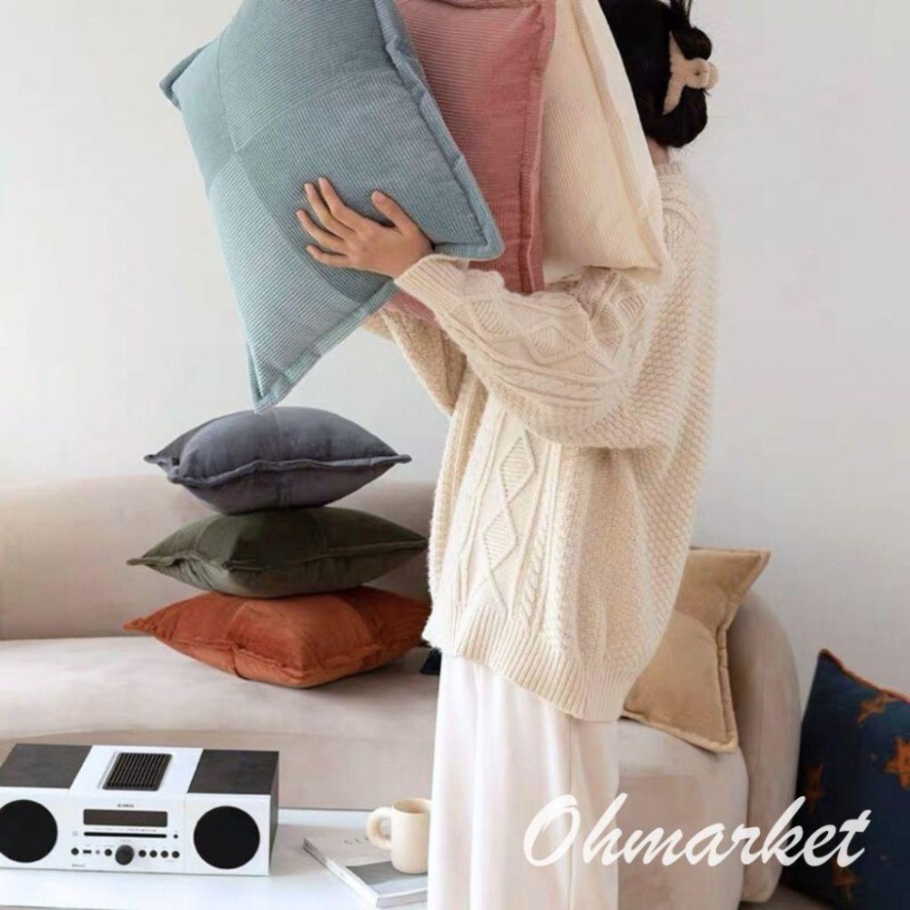 【生活市集】 高磅數 燈芯絨素色抱枕 可拆洗抱枕 抱枕套 坐墊沙發抱枕造型抱枕北歐抱枕兩用沙發靠墊枕頭套-細節圖3