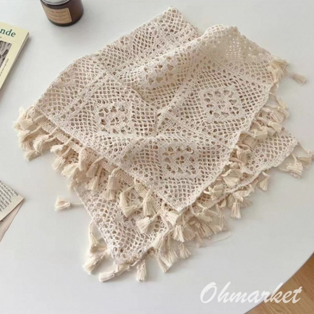 【生活市集】 流蘇編織鏤空桌巾 編織桌巾 鏤空蕾絲桌布 桌布桌巾民宿咖啡廳佈置茶几編織蓋巾鏤空巾拍照佈置-細節圖4