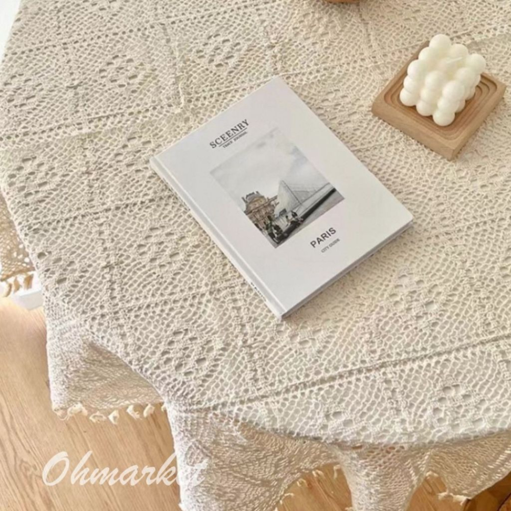 【生活市集】 流蘇編織鏤空桌巾 編織桌巾 鏤空蕾絲桌布 桌布桌巾民宿咖啡廳佈置茶几編織蓋巾鏤空巾拍照佈置-細節圖8