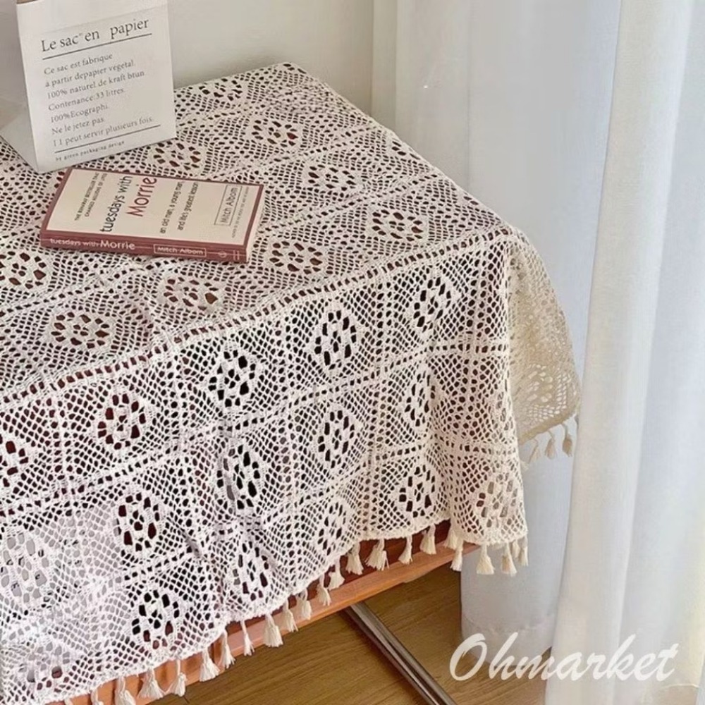 【生活市集】 流蘇編織鏤空桌巾 編織桌巾 鏤空蕾絲桌布 桌布桌巾民宿咖啡廳佈置茶几編織蓋巾鏤空巾拍照佈置-規格圖9