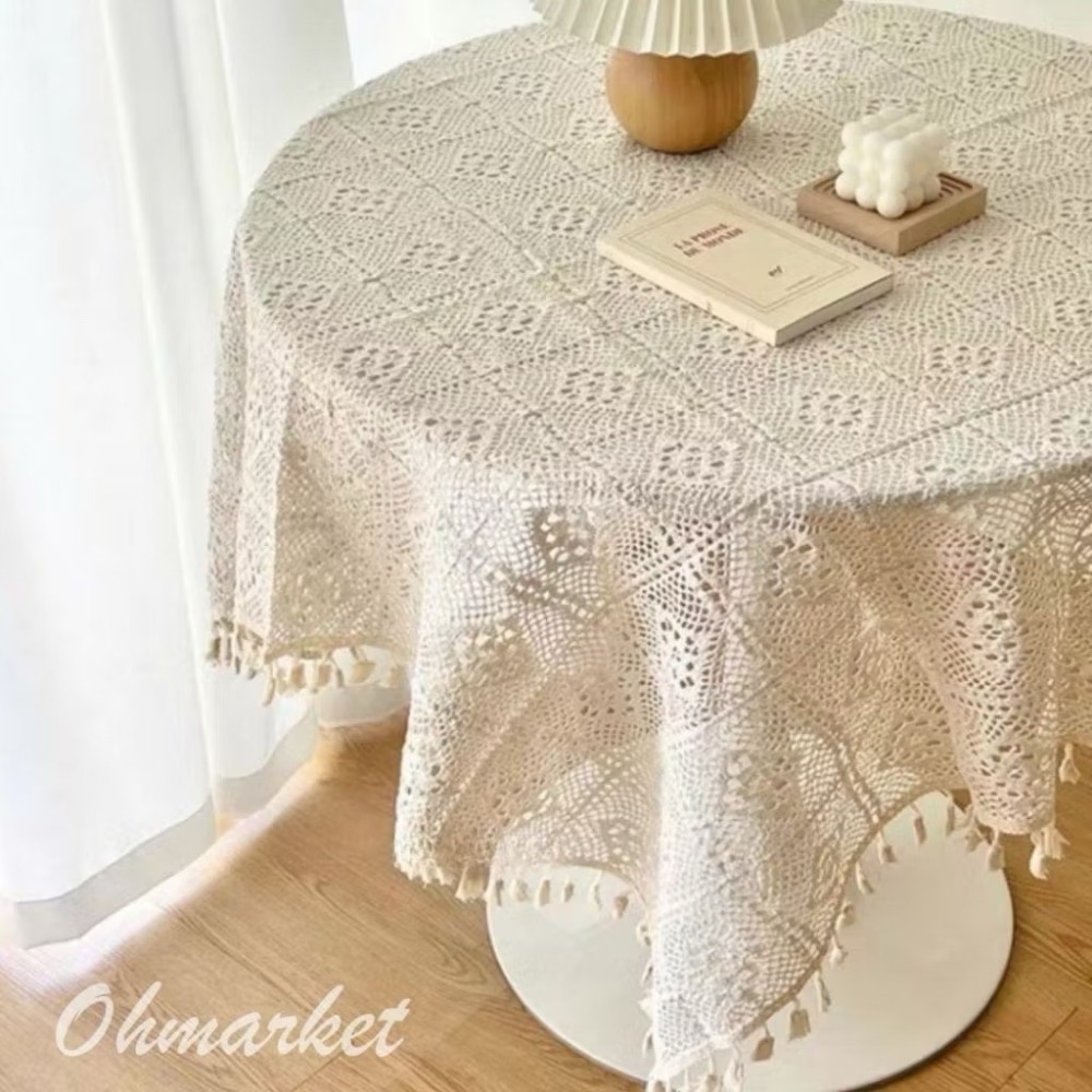 150x150cm【流蘇編織鏤空桌巾】