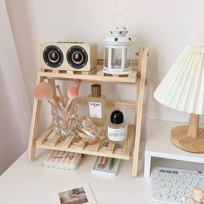 【生活市集】 木質桌面 收納架 梯形置物架  桌上 置物架 雙層 ins風簡約梯形增高架雜物收納宿舍書桌-細節圖8