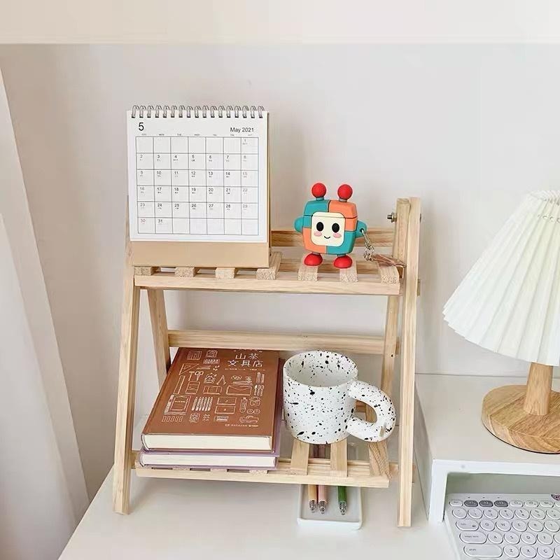 【生活市集】 木質桌面 收納架 梯形置物架  桌上 置物架 雙層 ins風簡約梯形增高架雜物收納宿舍書桌-細節圖9