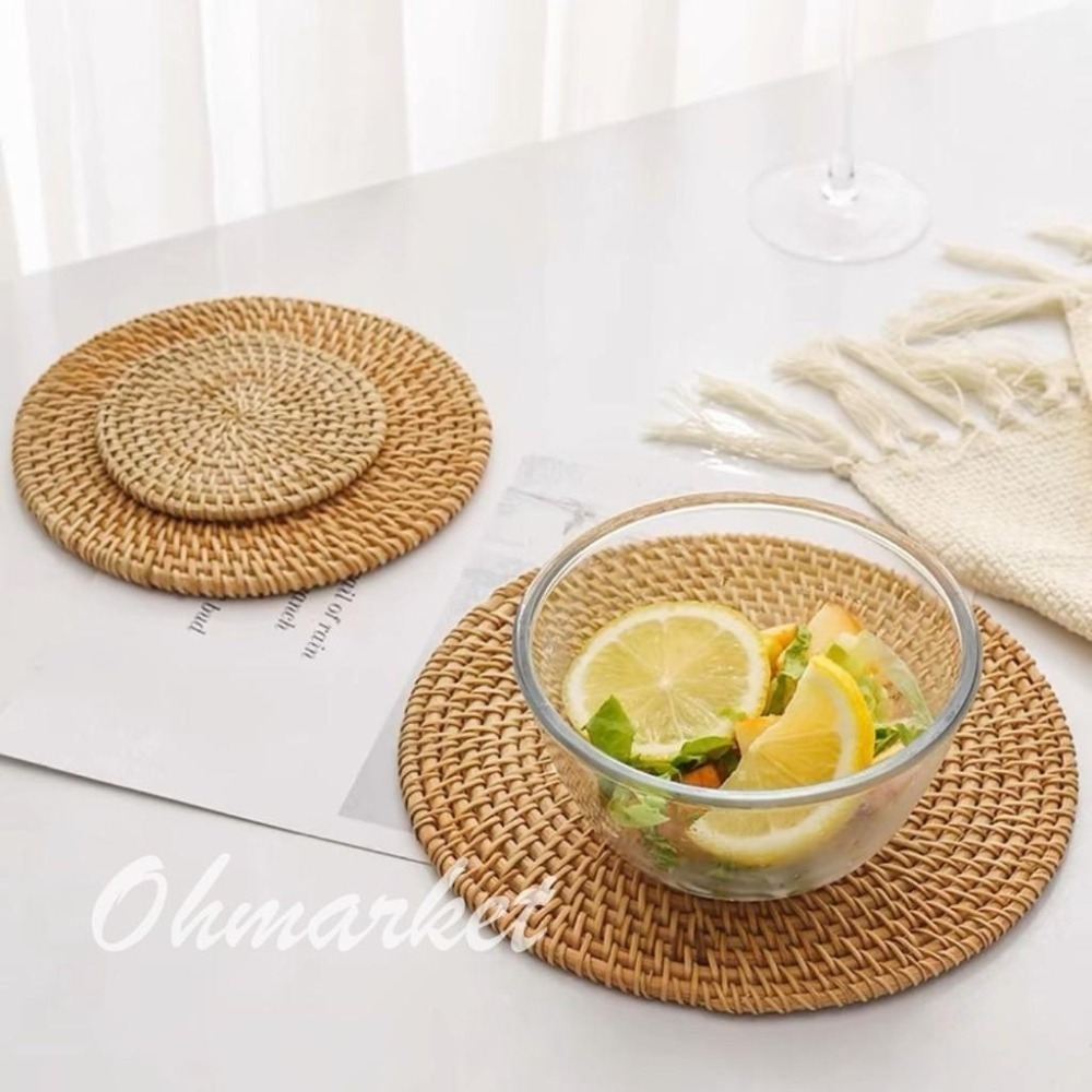 【生活市集】 手工藤編杯墊 藤編圓形杯墊 復古杯墊 咖啡杯墊 藤條杯墊 隔熱墊 圓形杯墊編織餐墊杯墊民宿餐墊-細節圖2