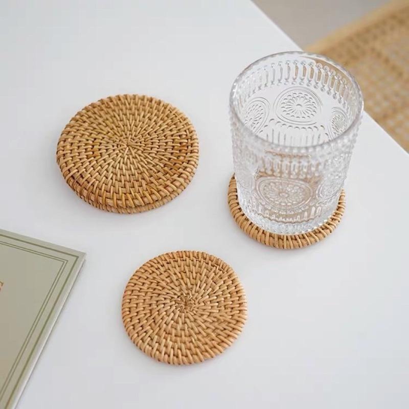 【生活市集】 手工藤編杯墊 藤編圓形杯墊 復古杯墊 咖啡杯墊 藤條杯墊 隔熱墊 圓形杯墊編織餐墊杯墊民宿餐墊-細節圖3