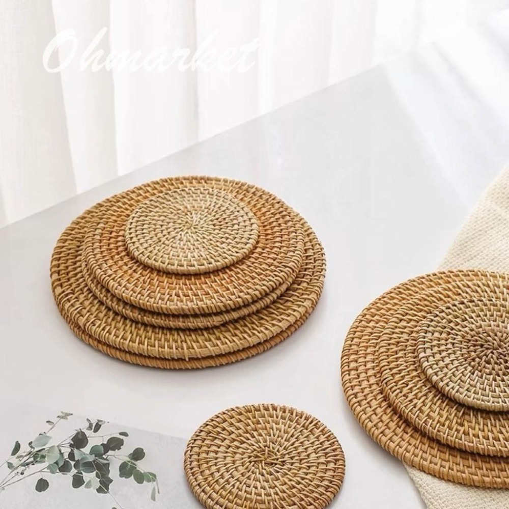 【生活市集】 手工藤編杯墊 藤編圓形杯墊 復古杯墊 咖啡杯墊 藤條杯墊 隔熱墊 圓形杯墊編織餐墊杯墊民宿餐墊-細節圖4