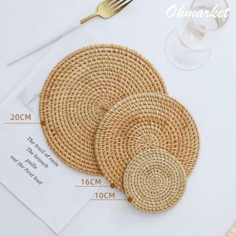 【生活市集】 手工藤編杯墊 藤編圓形杯墊 復古杯墊 咖啡杯墊 藤條杯墊 隔熱墊 圓形杯墊編織餐墊杯墊民宿餐墊-細節圖5