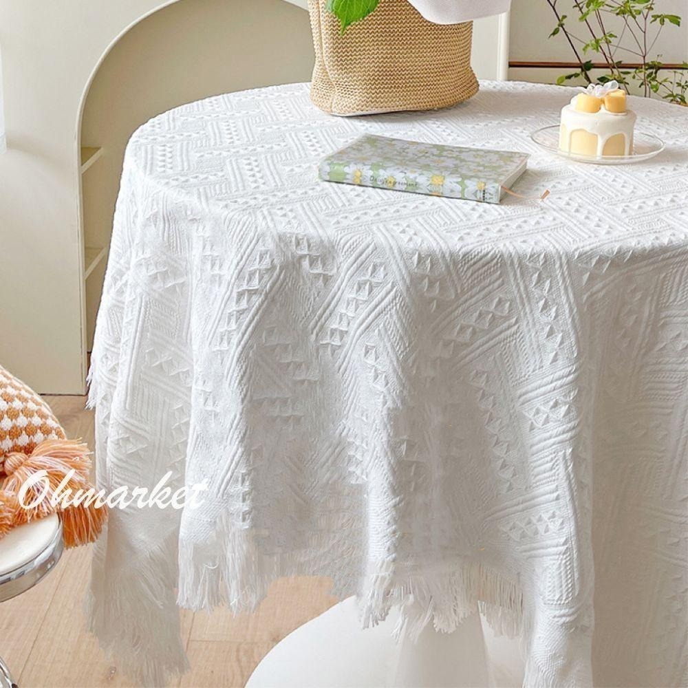 【生活市集】編織流蘇桌布 編織桌布 餐桌布 格子餐桌墊桌巾韓風背景布小清新可愛桌布 野餐墊奶茶色餐桌墊毛絨布-細節圖2