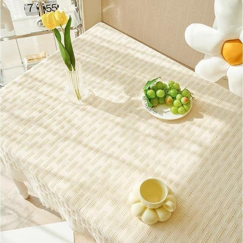 【生活市集】編織流蘇桌布 編織桌布 餐桌布 格子餐桌墊桌巾韓風背景布小清新可愛桌布 野餐墊奶茶色餐桌墊毛絨布-細節圖6