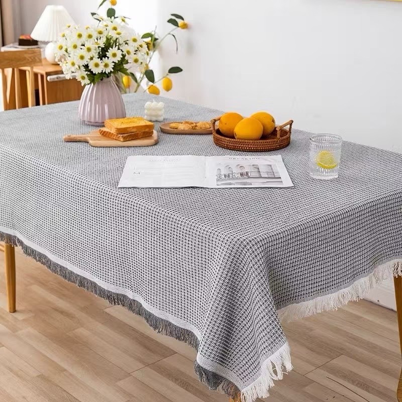 【生活市集】編織流蘇桌布 編織桌布 餐桌布 格子餐桌墊桌巾韓風背景布小清新可愛桌布 野餐墊奶茶色餐桌墊毛絨布-規格圖9