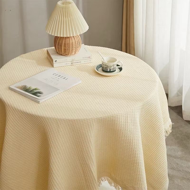 【生活市集】編織流蘇桌布 編織桌布 餐桌布 格子餐桌墊桌巾韓風背景布小清新可愛桌布 野餐墊奶茶色餐桌墊毛絨布-規格圖9