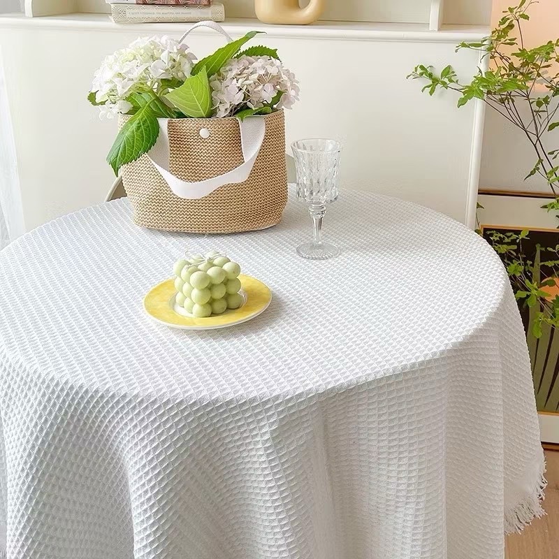 【生活市集】編織流蘇桌布 編織桌布 餐桌布 格子餐桌墊桌巾韓風背景布小清新可愛桌布 野餐墊奶茶色餐桌墊毛絨布-規格圖9