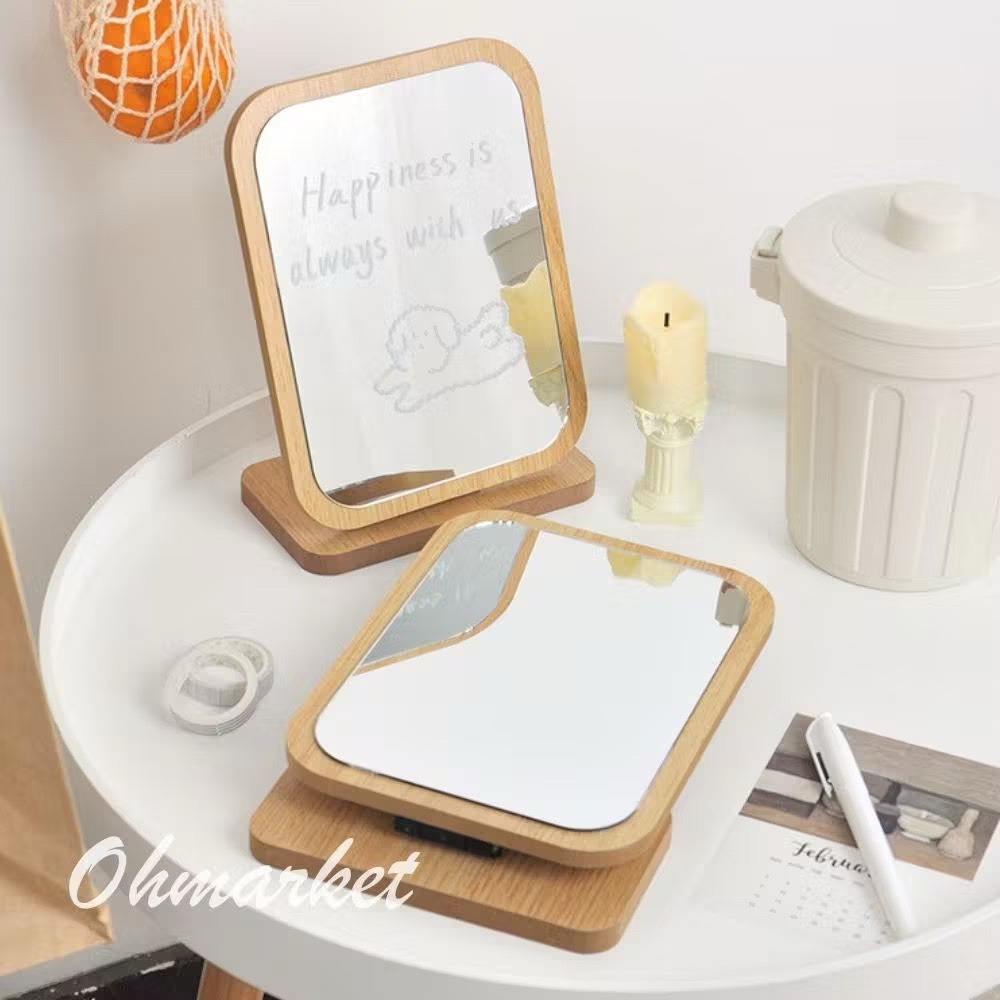 【生活市集】 韓系木質鏡子 不規則半月鏡 不規則鏡子 半月木質鏡 桌面化妝鏡居家裝飾鏡子木頭鏡子桌鏡擺飾化妝桌-細節圖5