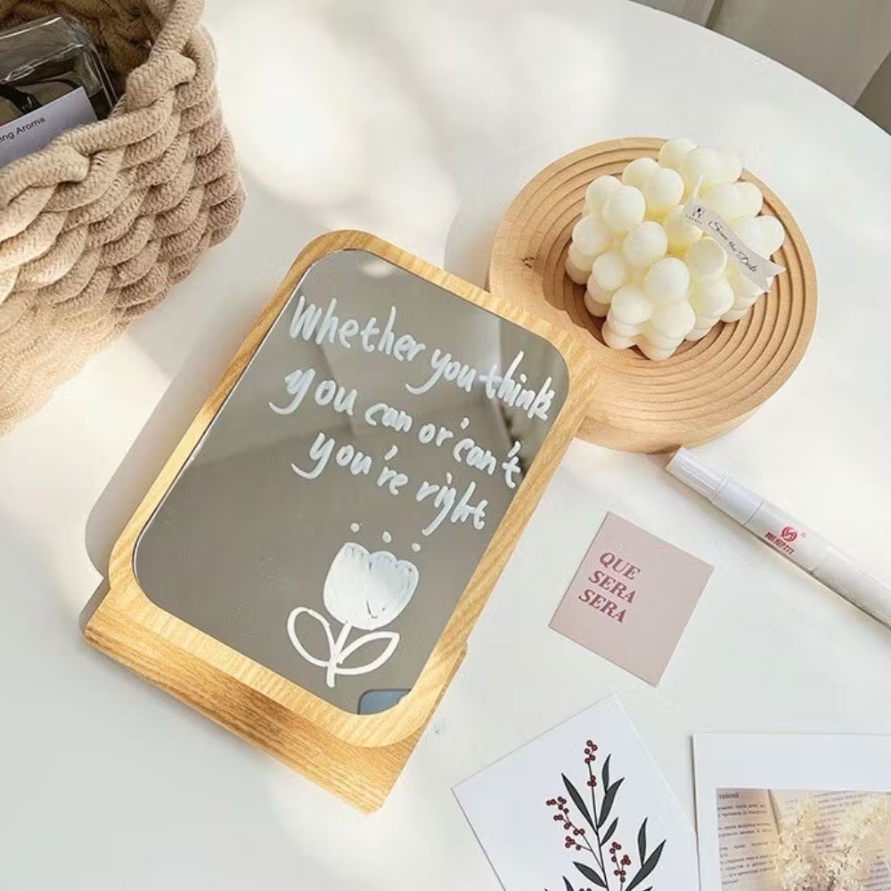 【生活市集】 韓系木質鏡子 不規則半月鏡 不規則鏡子 半月木質鏡 桌面化妝鏡居家裝飾鏡子木頭鏡子桌鏡擺飾化妝桌-細節圖6