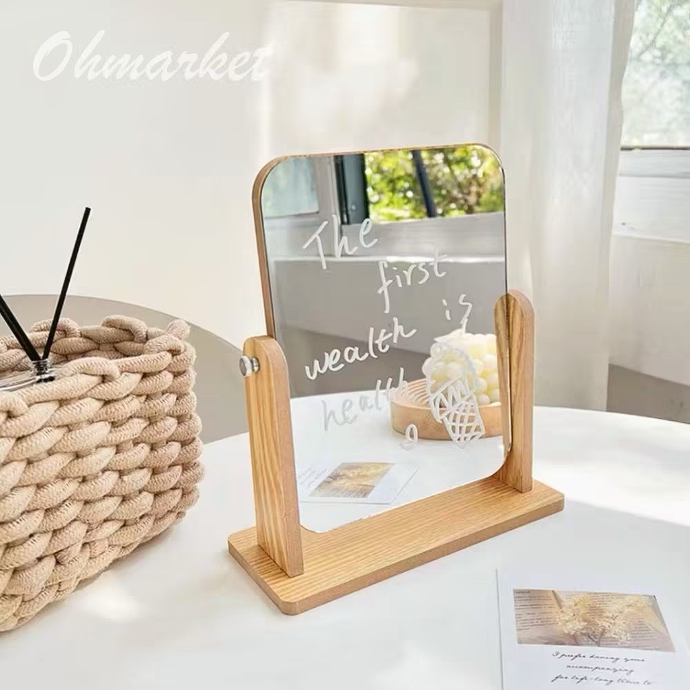 【生活市集】 韓系木質鏡子 不規則半月鏡 不規則鏡子 半月木質鏡 桌面化妝鏡居家裝飾鏡子木頭鏡子桌鏡擺飾化妝桌-規格圖11