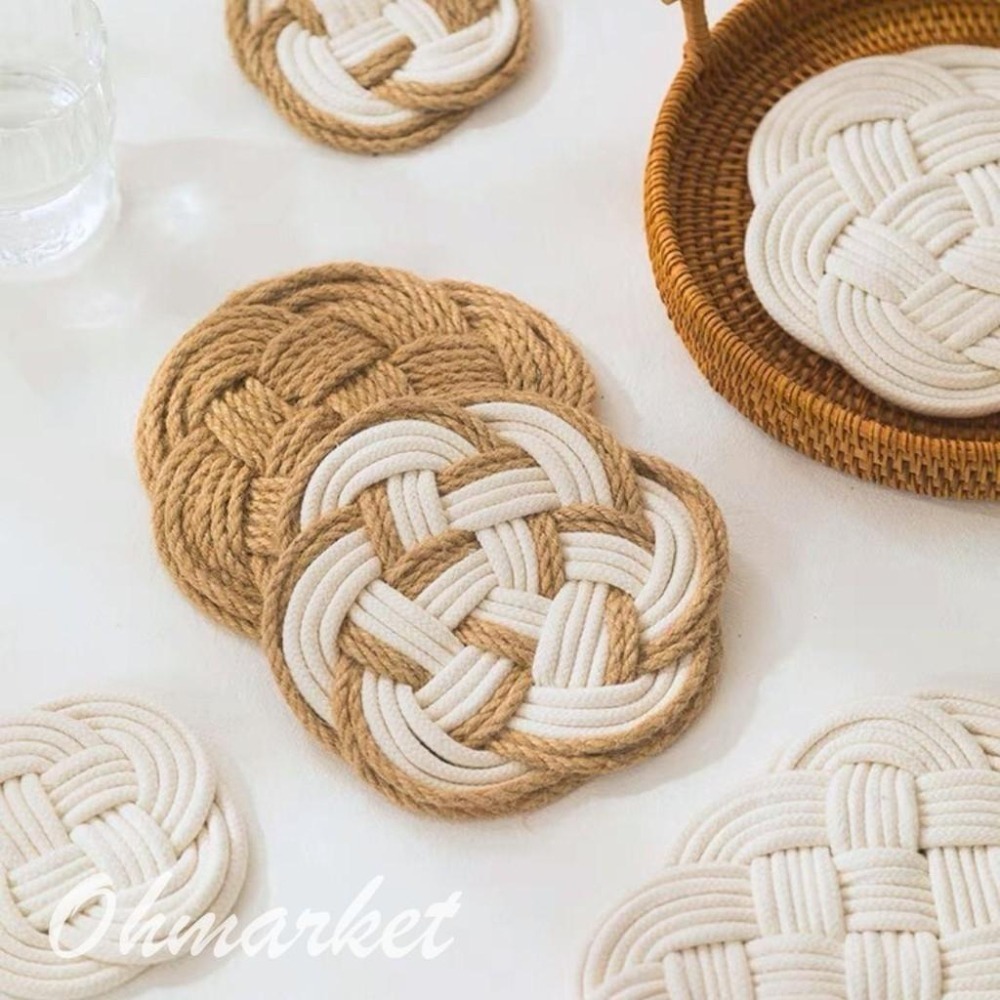 【生活市集】  北歐麻花編織餐墊 棉麻繩藤編杯墊棉麻編織隔熱墊居家餐廚餐墊裝飾居家吸水墊咖啡廳隔熱墊拍照佈置-細節圖2