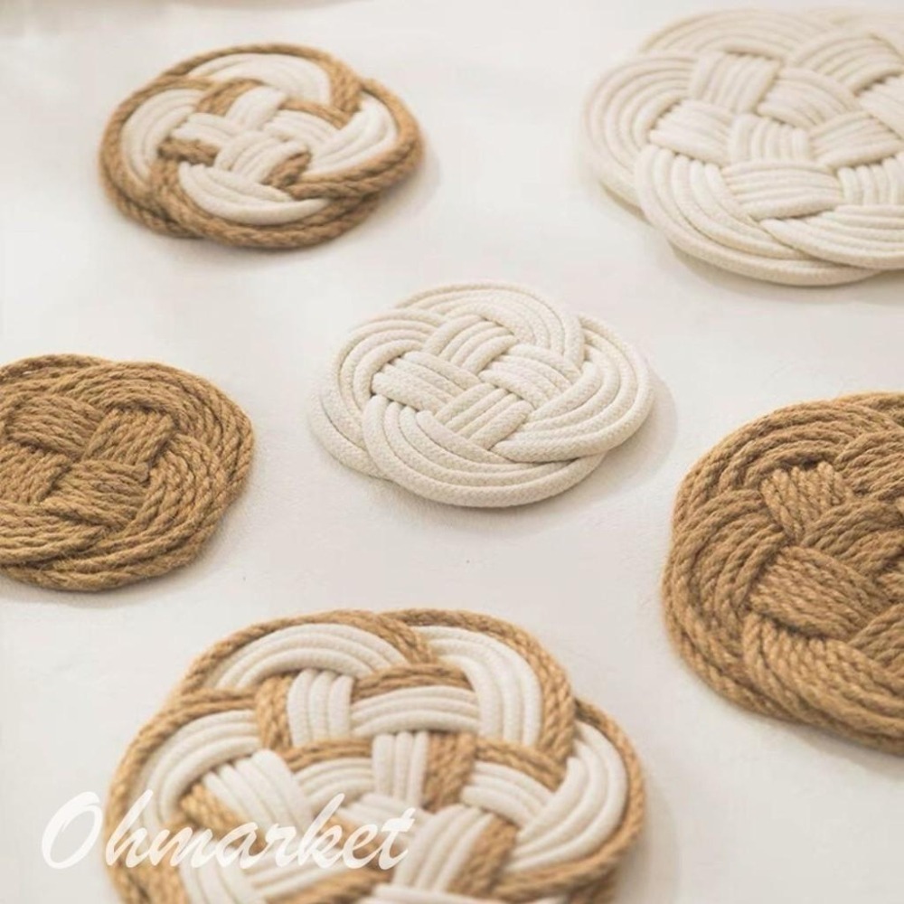 【生活市集】  北歐麻花編織餐墊 棉麻繩藤編杯墊棉麻編織隔熱墊居家餐廚餐墊裝飾居家吸水墊咖啡廳隔熱墊拍照佈置-細節圖5