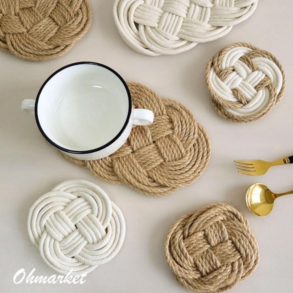 【生活市集】  北歐麻花編織餐墊 棉麻繩藤編杯墊棉麻編織隔熱墊居家餐廚餐墊裝飾居家吸水墊咖啡廳隔熱墊拍照佈置-細節圖6