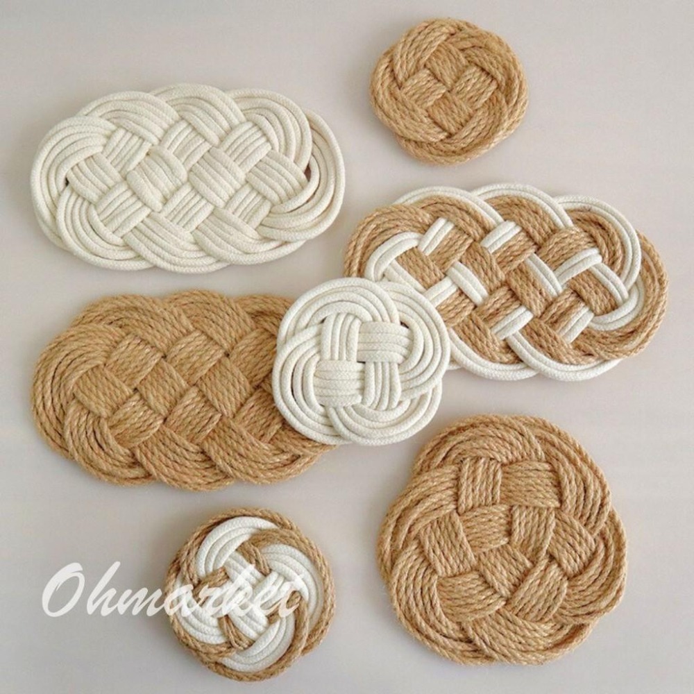 【生活市集】  北歐麻花編織餐墊 棉麻繩藤編杯墊棉麻編織隔熱墊居家餐廚餐墊裝飾居家吸水墊咖啡廳隔熱墊拍照佈置-細節圖7