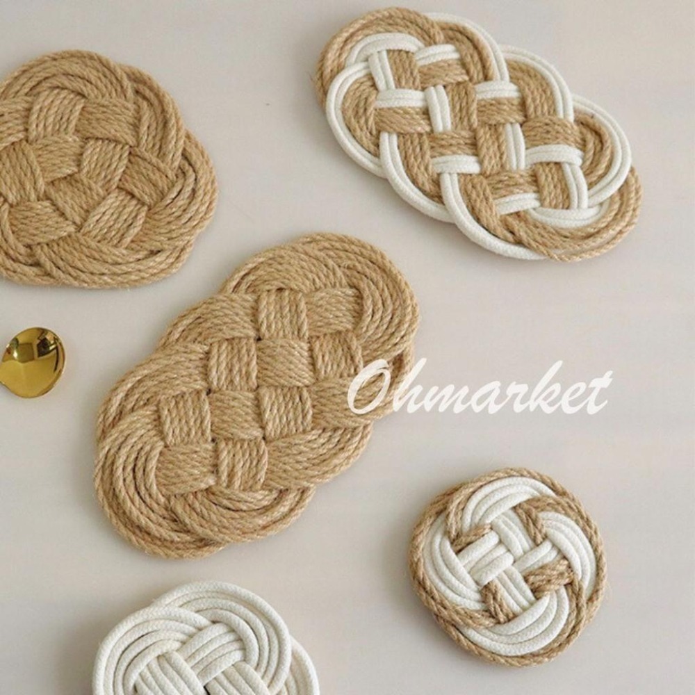 【生活市集】  北歐麻花編織餐墊 棉麻繩藤編杯墊棉麻編織隔熱墊居家餐廚餐墊裝飾居家吸水墊咖啡廳隔熱墊拍照佈置-細節圖8