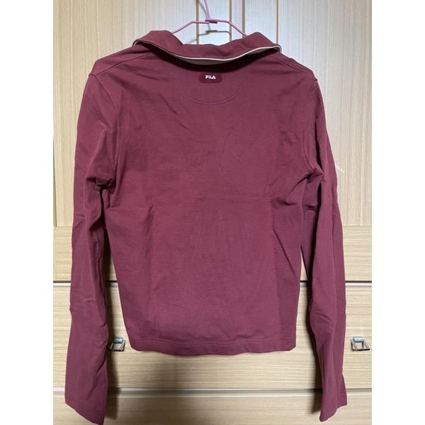 二手FILA正版薄長袖酒紅色領子上衣 M號 簡約 Uniqlo 風-細節圖2