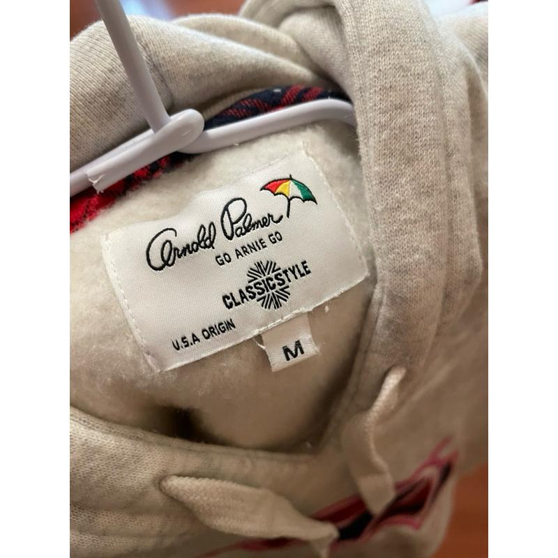 近全新 Arnold Palmer純棉logo白色長袖刷毛連帽帽T上衣 雨傘牌-細節圖4