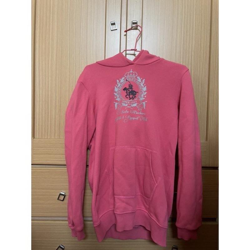 二手童裝 近全新 Polo racquet club經典logo長袖帽T 適合150~160公分孩童 女 粉-細節圖2