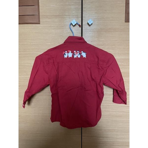 二手童裝mybaby純棉可愛企鵝 紅 領子長袖 外套 襯衫附鈕扣 適合兩歲以下-細節圖2