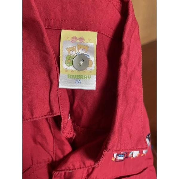 二手童裝mybaby純棉可愛企鵝 紅 領子長袖 外套 襯衫附鈕扣 適合兩歲以下-細節圖3