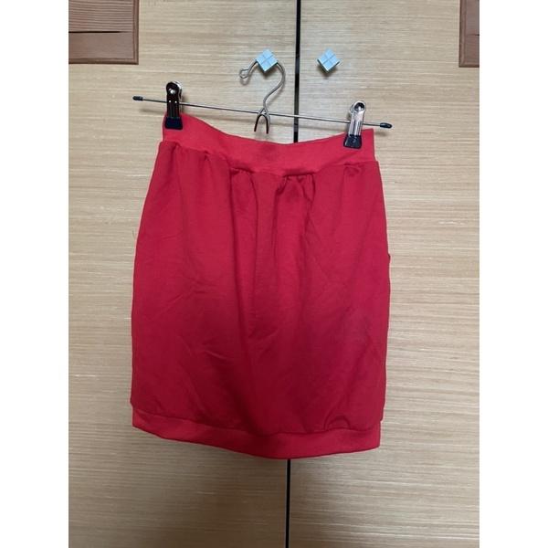 近全新二手女裝 紅色鬆緊帶口袋褲裙-細節圖2