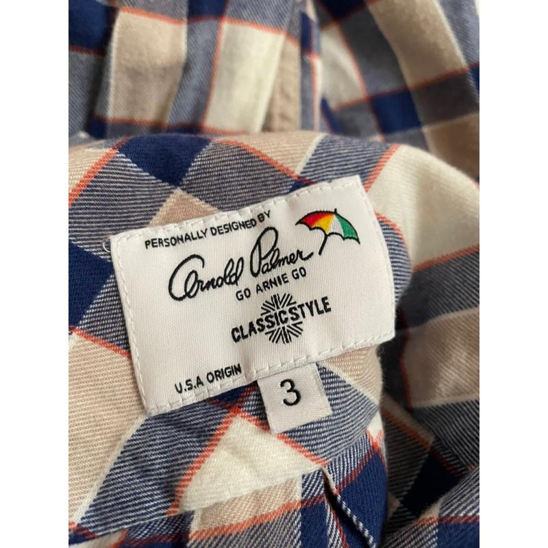 二手近全新 Arnold Palmer純棉格子翻領長袖上衣 雨傘牌-細節圖2