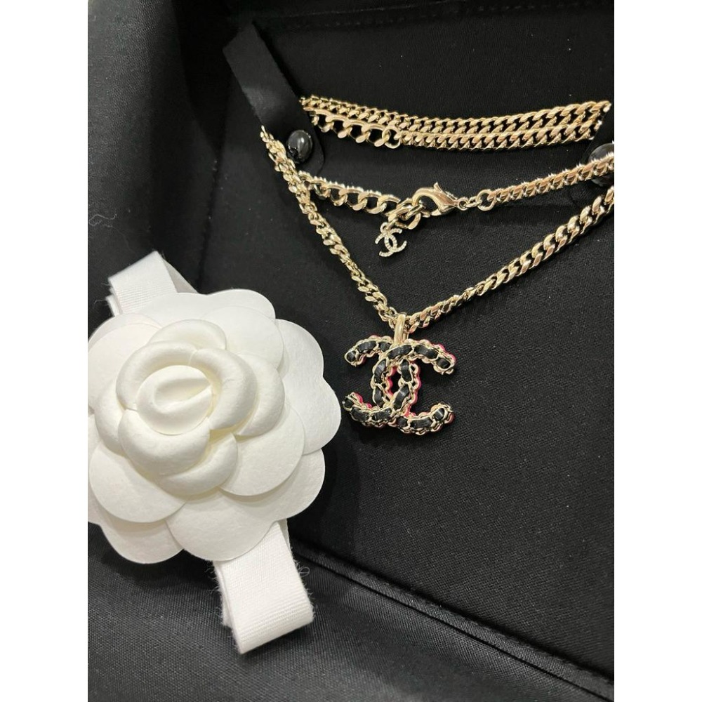 Chanel 香奈兒23B 絕版 皮穿鏈項鏈 經典黑色皮穿鏈 項鍊-細節圖5