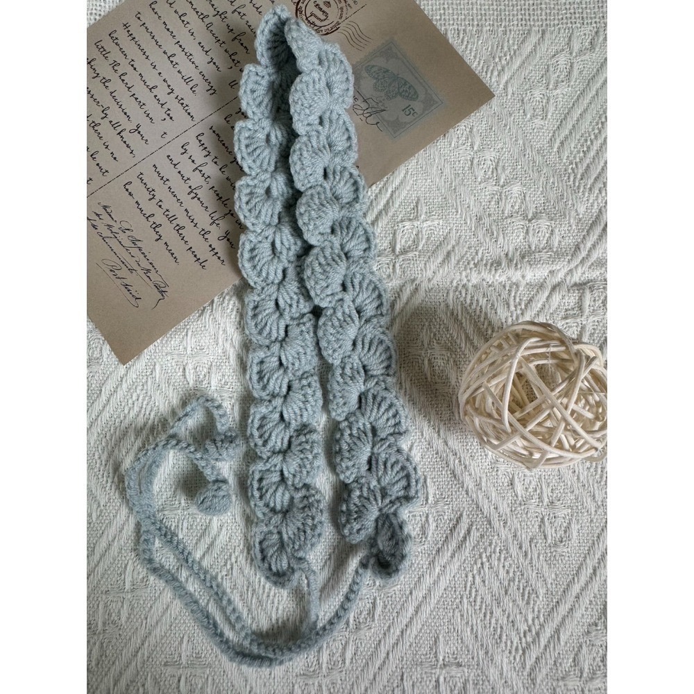 編織髮帶 貝殼花素面髮帶 手作毛線髮帶-規格圖3