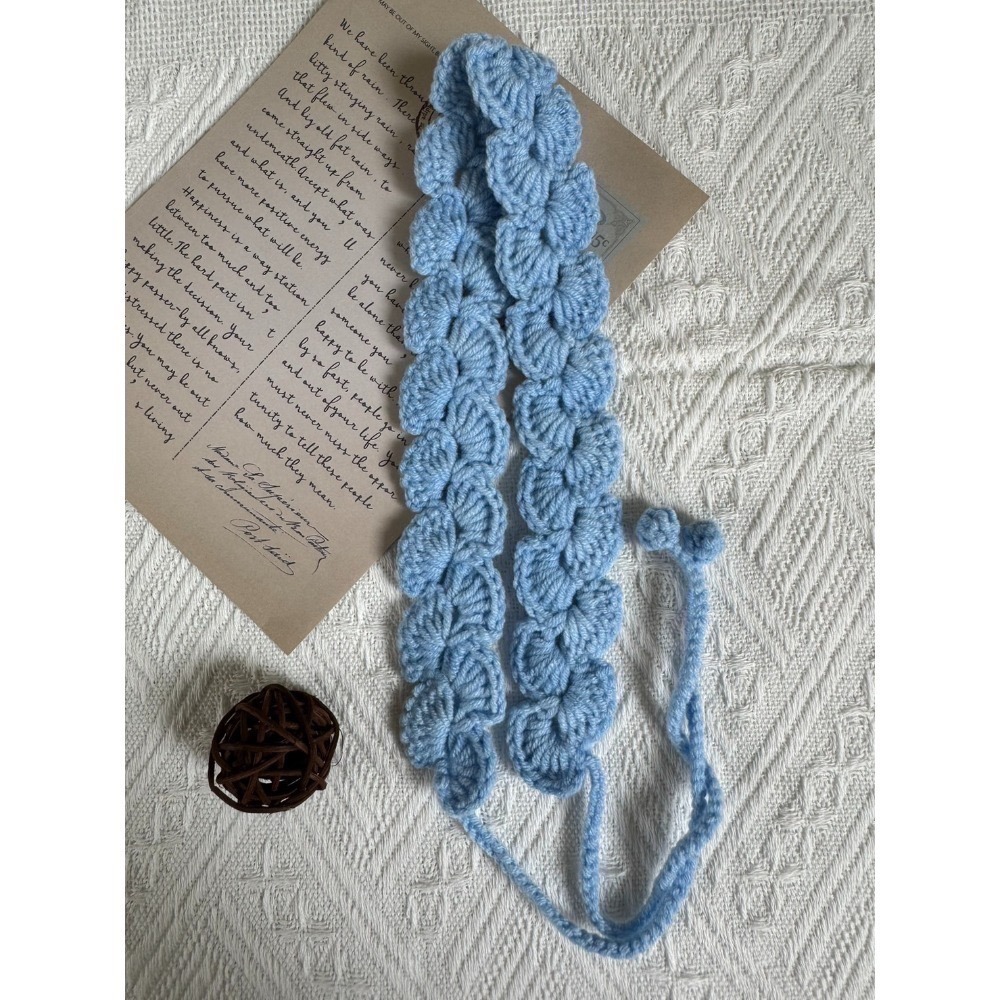 編織髮帶 貝殼花素面髮帶 手作毛線髮帶-規格圖3