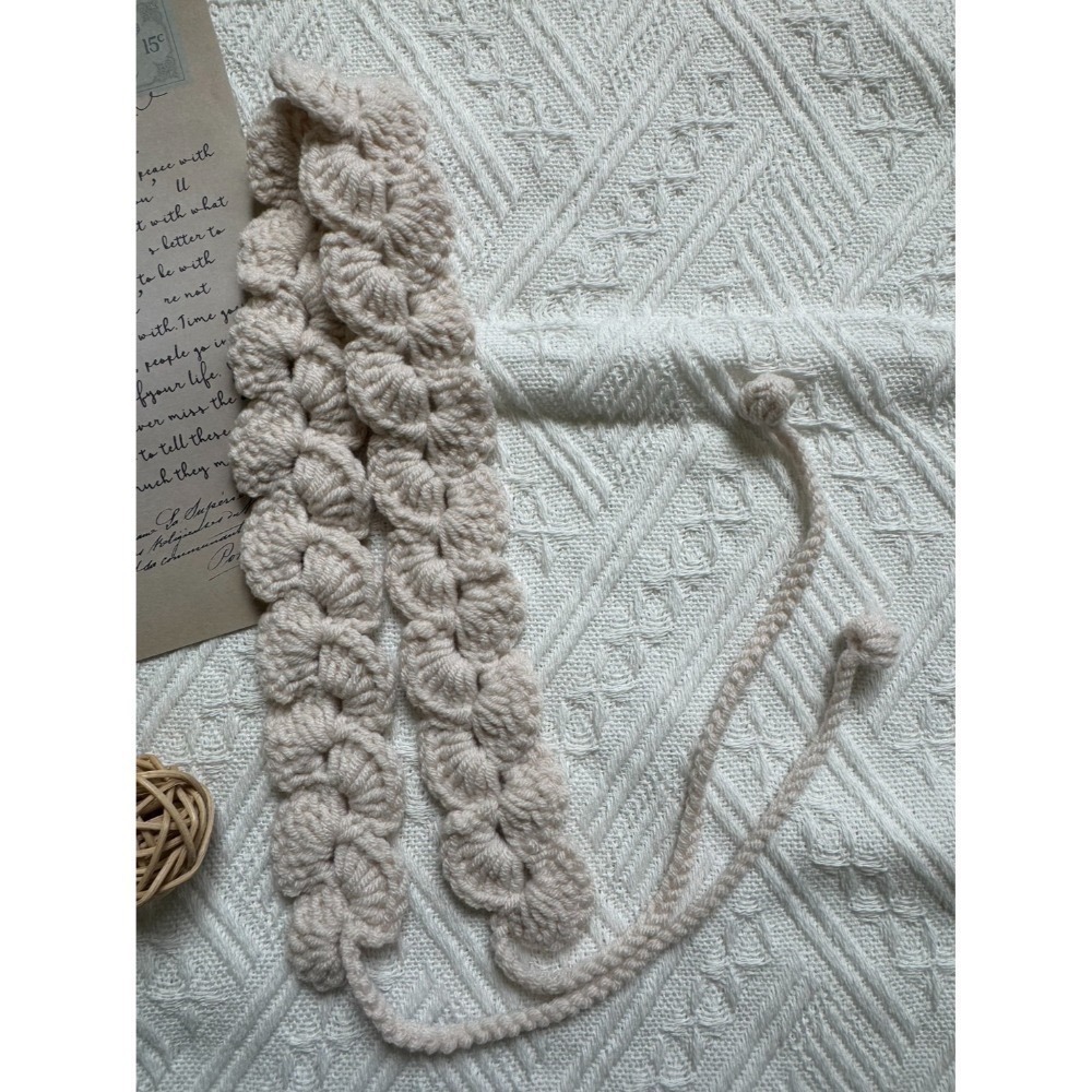 編織髮帶 貝殼花素面髮帶 手作毛線髮帶-規格圖3