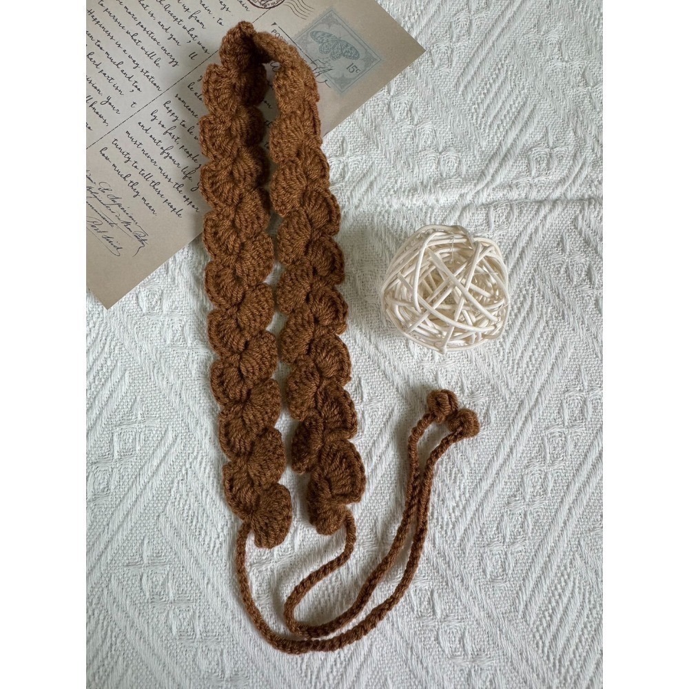 編織髮帶 貝殼花素面髮帶 手作毛線髮帶-規格圖3