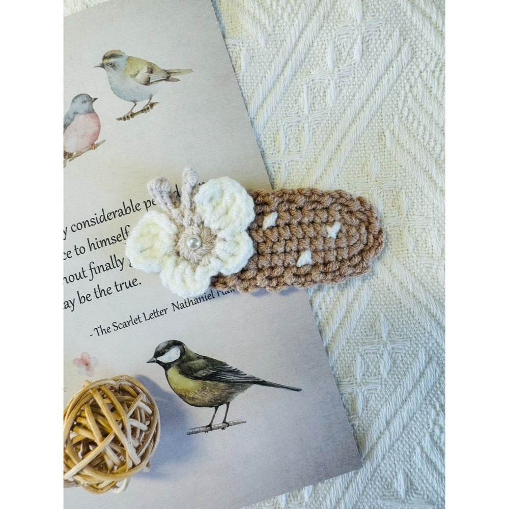 編織毛線大髮夾 小珍珠蝴蝶大髮夾 毛線手作髮夾-規格圖1