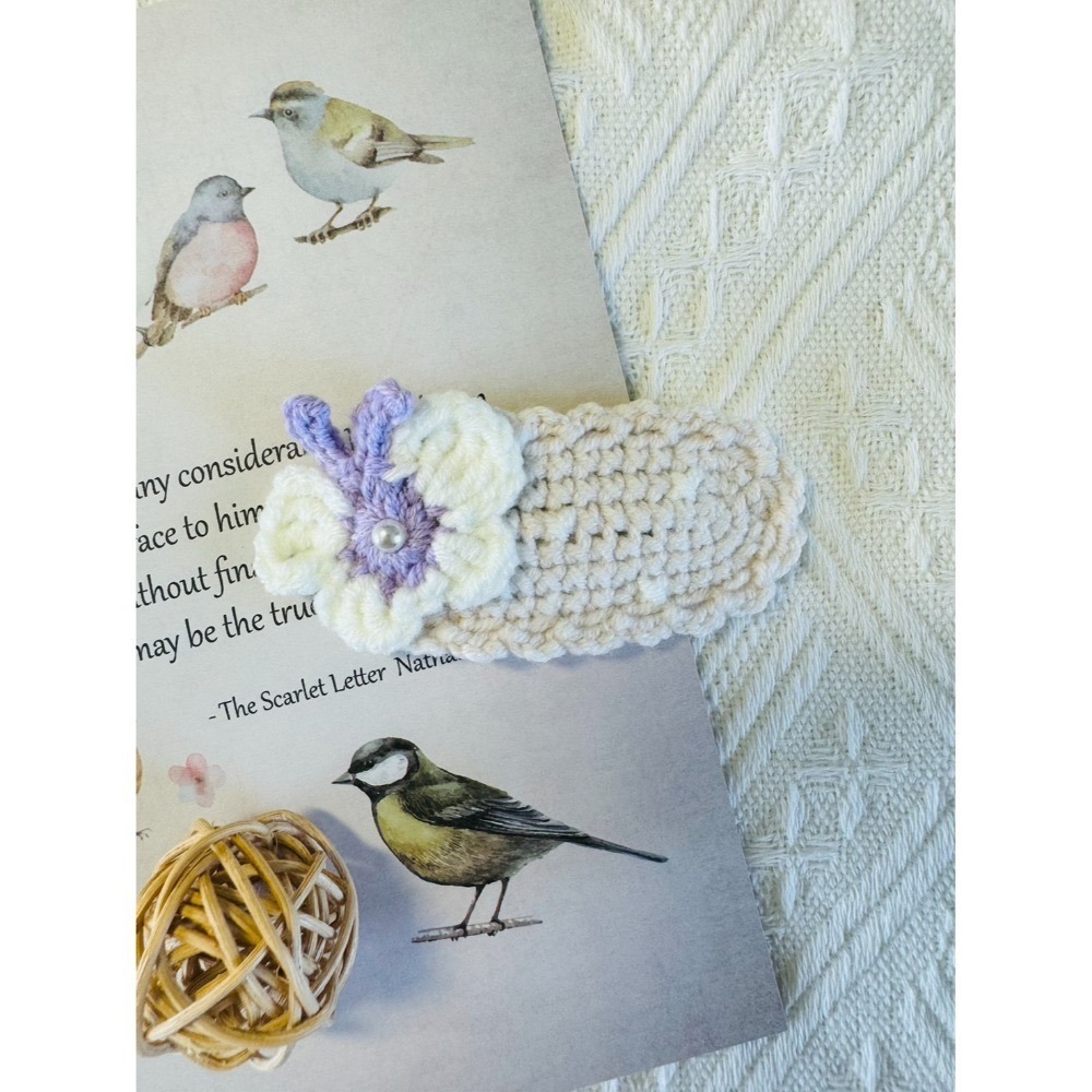 編織毛線大髮夾 小珍珠蝴蝶大髮夾 毛線手作髮夾-規格圖1